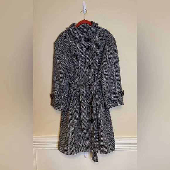 Jones New York Black and White Herringbone Trench Coat 2X
